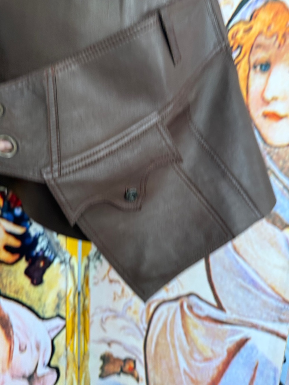 Diesel Vintage Chocolate Soft Leather Wrap Mini Skirt with Button Accent - Picture 16 of 17